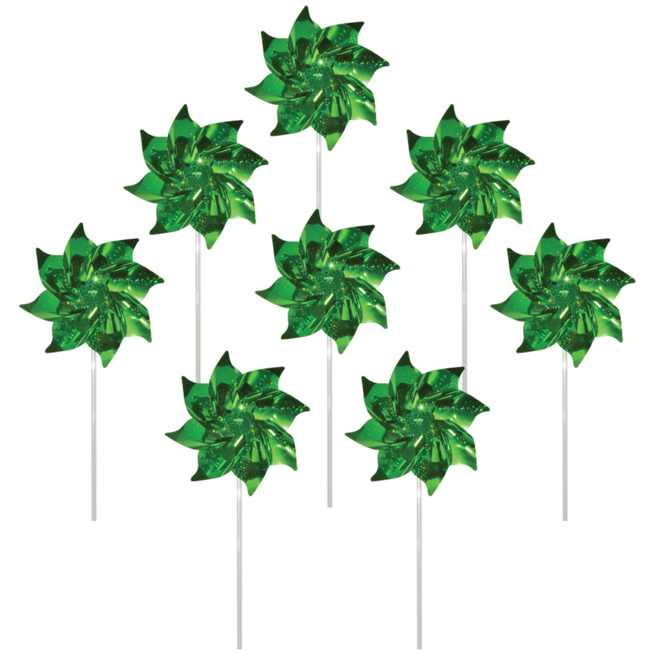 In the Breeze 2709 Green Mylar Pinwheels - Sparkly Green Spinners - Great Party Favor or Decoration - 8 Piece Bags
